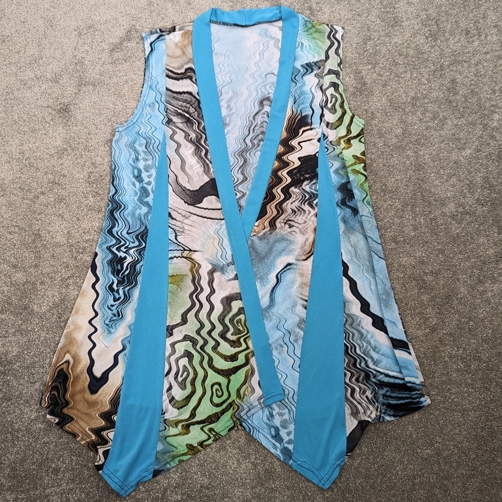 Abstract Watercolor Print Sleeveless Drape Vest - Size Large